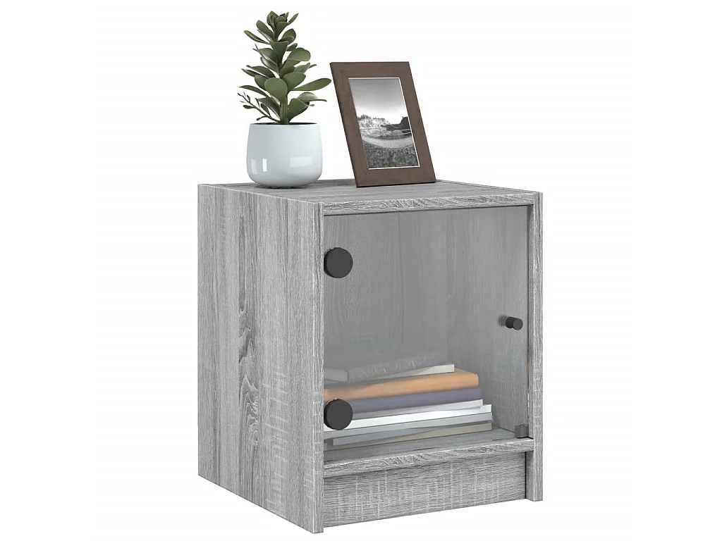 Nachttisch Nachtschrank mit Glastür Grau Sonoma 35x37x42 cm -RN29528