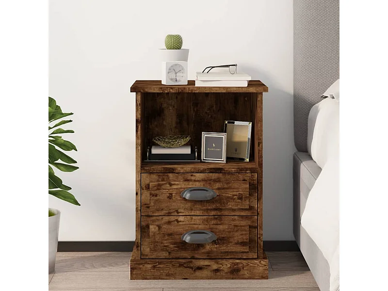 Nachttisch Nachtschrank Räuchereiche 43x36x60 cm -RN31898