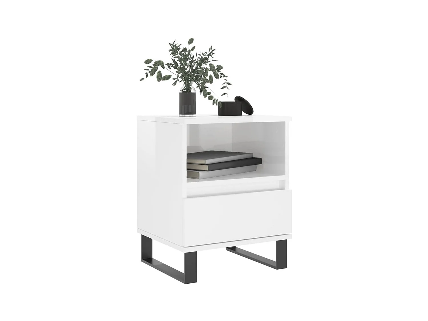 Nachttisch Nachtschrank Hochglanz-Weiß 40x35x50 cm Holzwerkstoff -RN97525