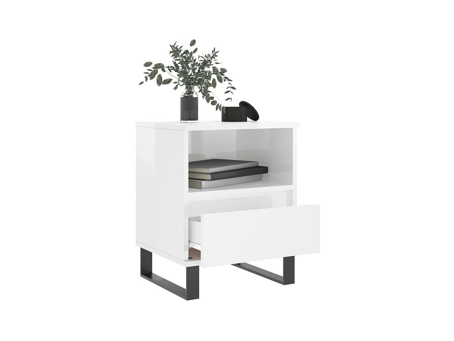 Nachttisch Nachtschrank Hochglanz-Weiß 40x35x50 cm Holzwerkstoff -RN97525