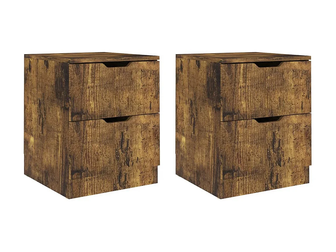 2er-Set Nachttische Nachtschrank Räuchereiche 40x40x50 cm Spanplatte -RN93629