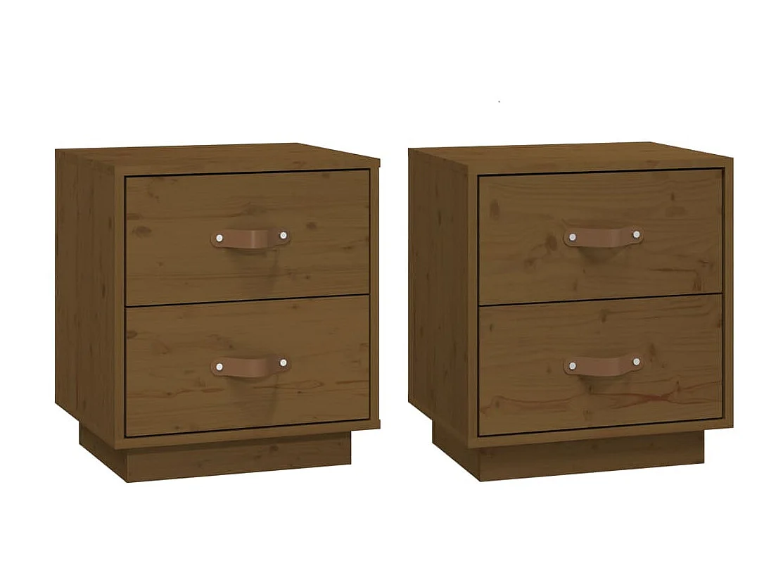 2er-Set Nachttische Nachtschrank Honigbraun 40x34x45 cm Massivholz Kiefer -RN67503