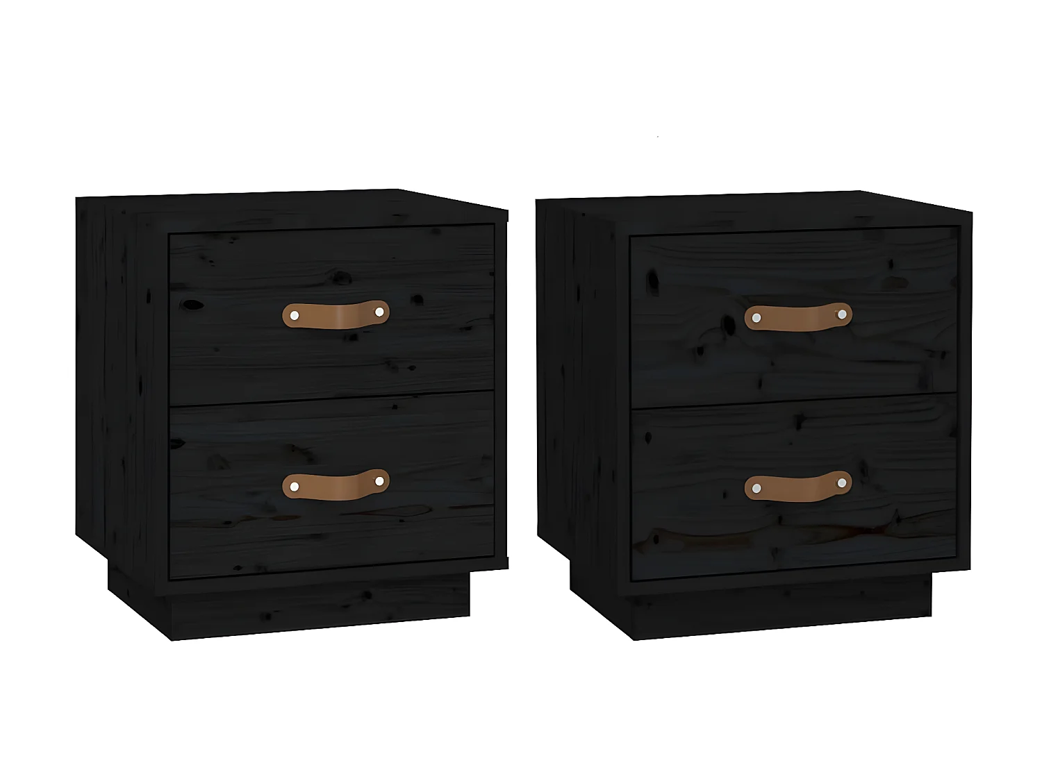 2er-Set Nachttische Nachtschrank Schwarz 40x34x45 cm Massivholz Kiefer -RN48187