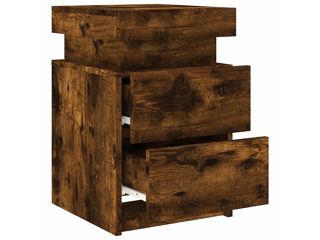 Nachttisch Nachtschrank mit LED-Leuchten Räuchereiche 35x39x55 cm -RN35719