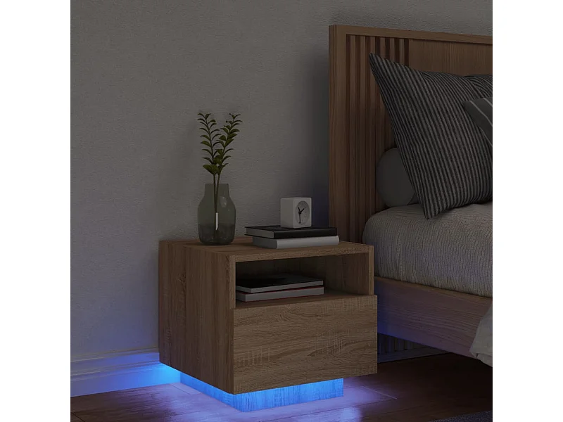 Nachttisch Nachtschrank mit LED-Leuchten Sonoma Eiche 40x39x37 cm -RN47814