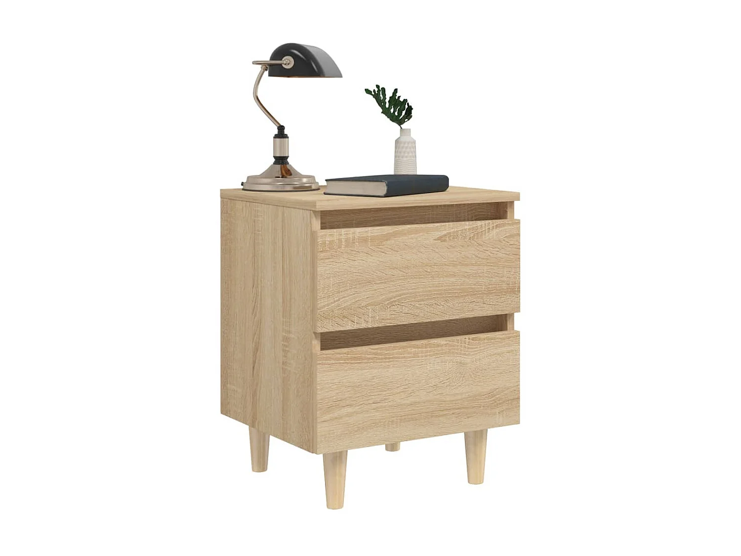 Nachttisch Nachtschrank mit Kiefernholz-Beinen Sonoma-Eiche 40x35x50 cm -RN71263