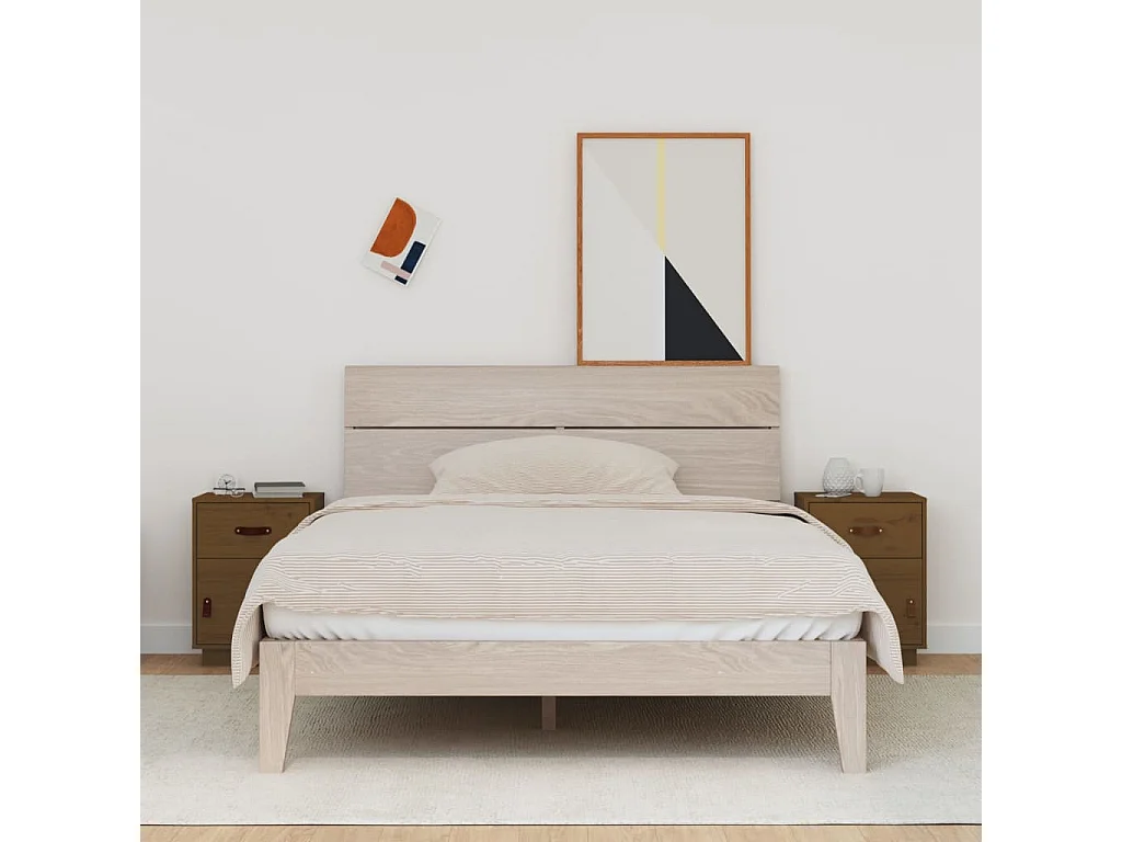 2er-Set Nachttische Nachtschrank Honigbraun 40x34x55 cm Massivholz Kiefer -RN42068