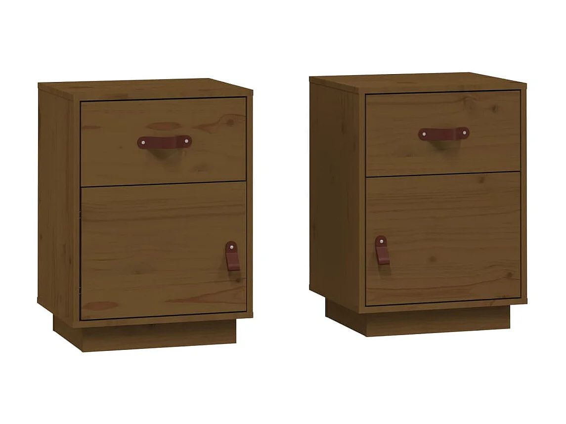 2er-Set Nachttische Nachtschrank Honigbraun 40x34x55 cm Massivholz Kiefer -RN42068