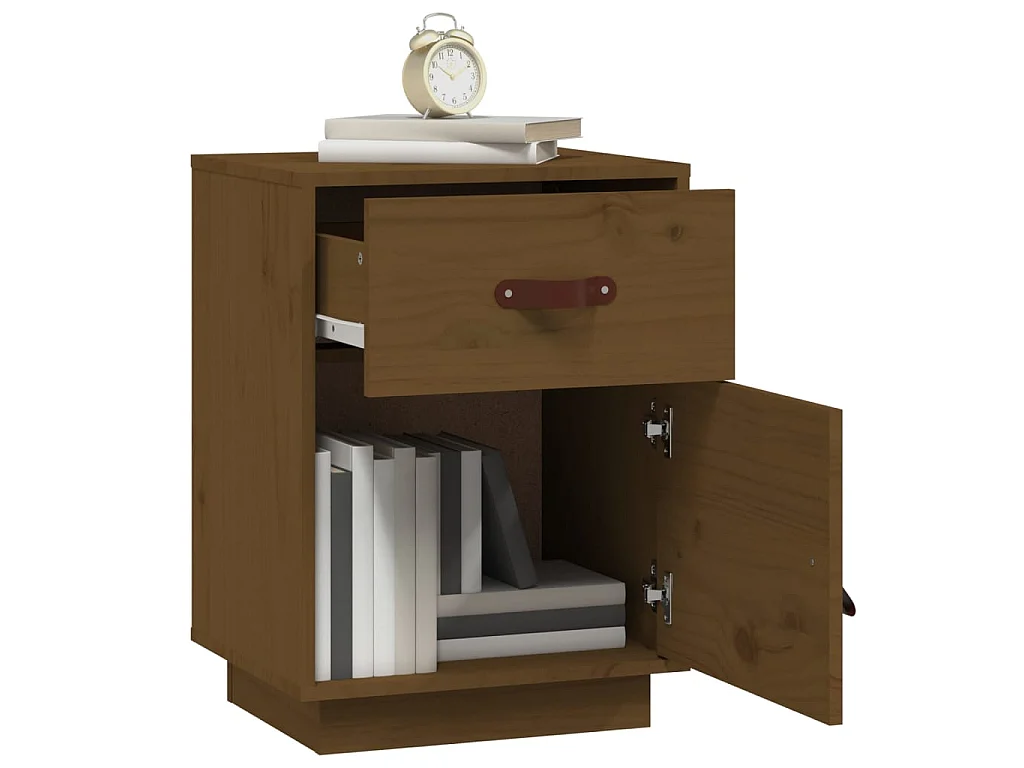 2er-Set Nachttische Nachtschrank Honigbraun 40x34x55 cm Massivholz Kiefer -RN42068