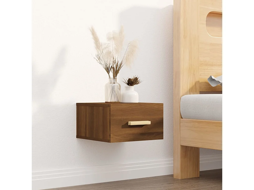 2er-Set Wand-Nachttische Nachtschrank Braun Eichen-Optik 35x35x20 cm -RN16653