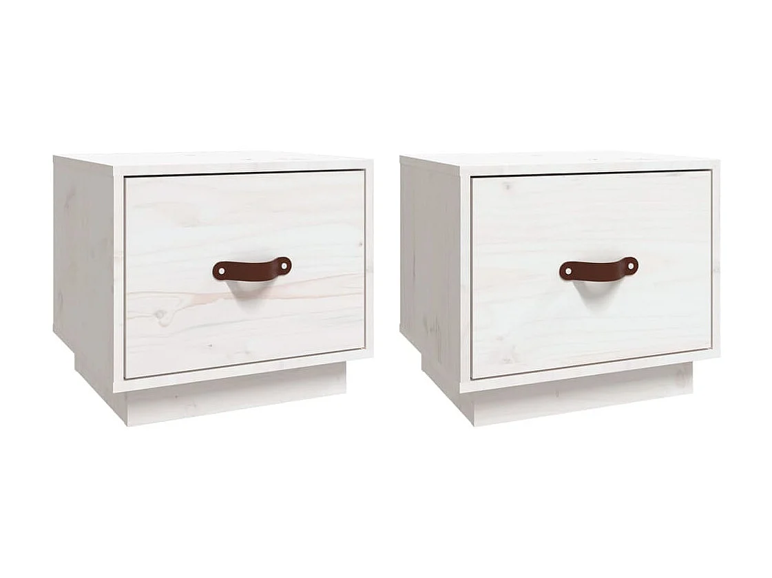 2er-Set Nachttische Nachtschrank Weiß 40x34x35 cm Massivholz Kiefer -RN30022
