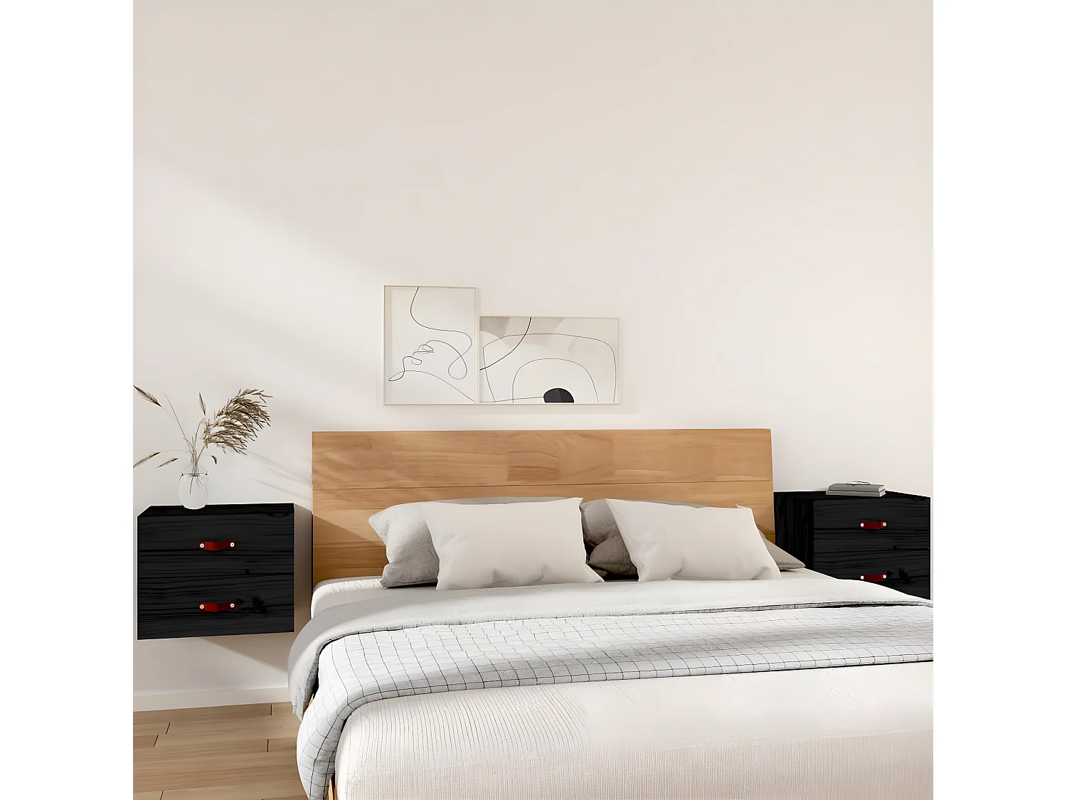 2er-Set Wand-Nachttische Nachtschrank Schwarz 50x36x40 cm -RN57859