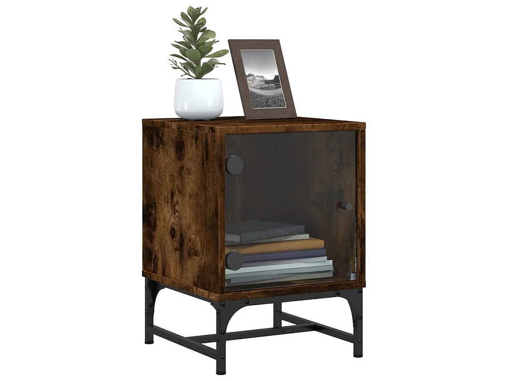 Nachttisch Nachtschrank mit Glastür Räuchereiche 35x37x50 cm -RN26236