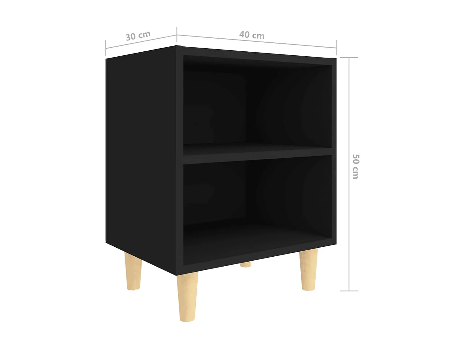 Nachttisch Nachtschrank mit Massivholz-Beinen Schwarz 40x30x50 cm -RN94300