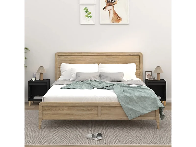 2er-Set Nachttische Nachtschrank Schwarz 40x35x50 cm -RN96813