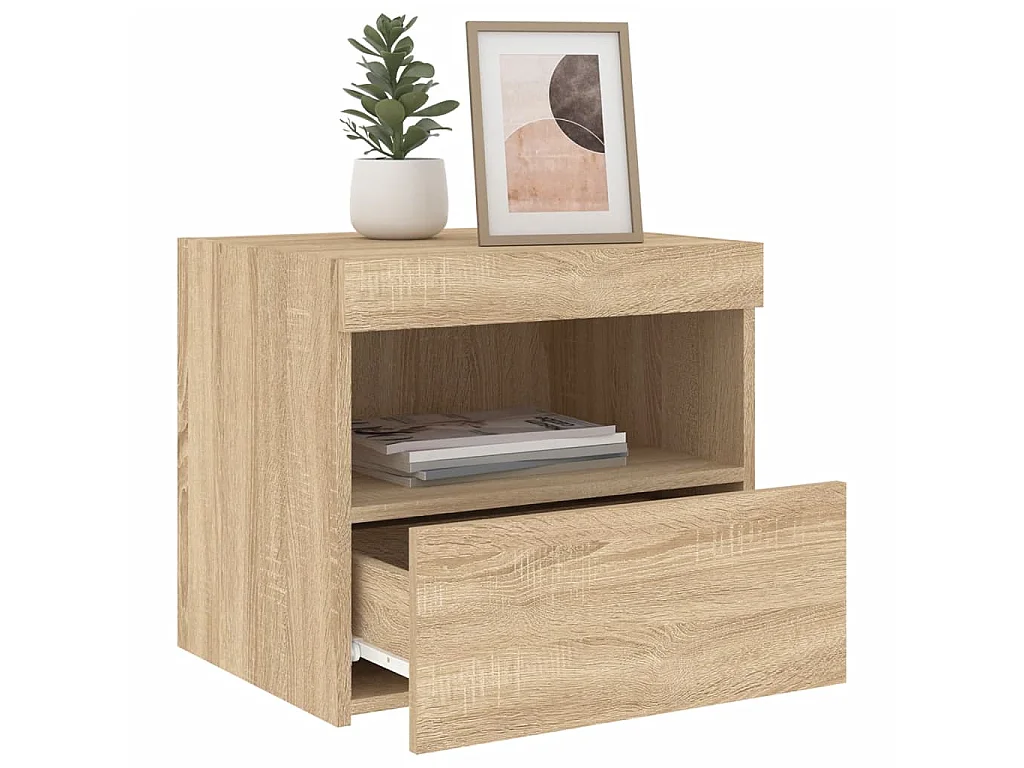 Nachttisch Nachtschrank mit LED-Leuchten Sonoma-Eiche 50x40x45 cm -RN56000
