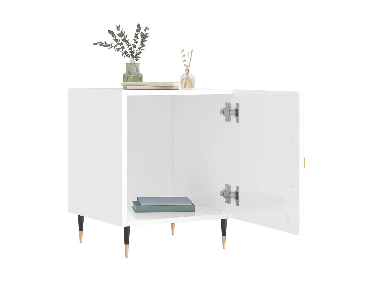 2er-Set Nachttische Nachtschrank Hochglanz-Weiß 40x40x50 cm Holzwerkstoff -RN44152