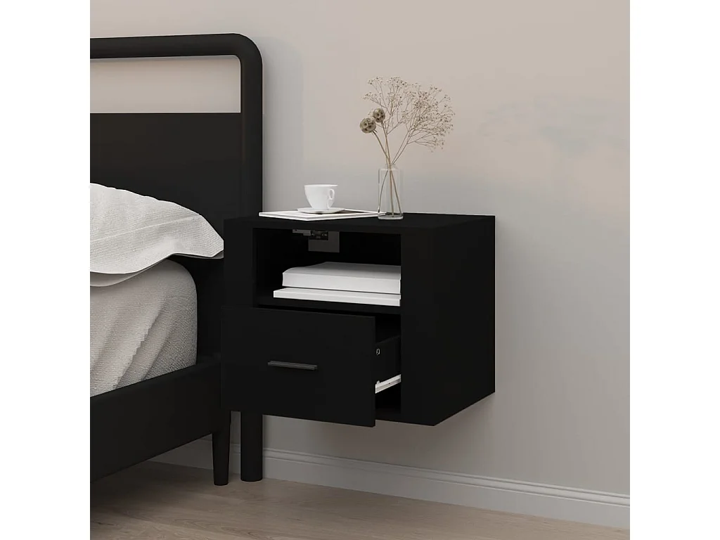 Wand-Nachttisch Nachtschrank Schwarz 50x36x40 cm -RN70242