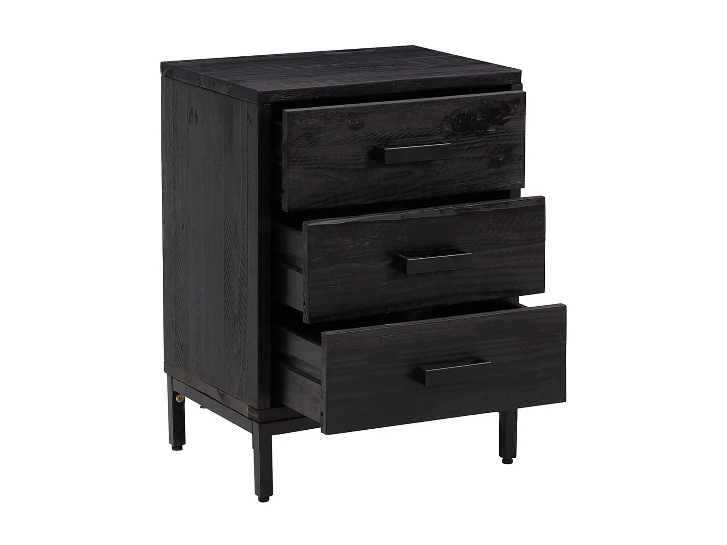 Nachttisch Nachtschrank Schwarz 40x30x55 cm Massivholz Kiefer -RN24039