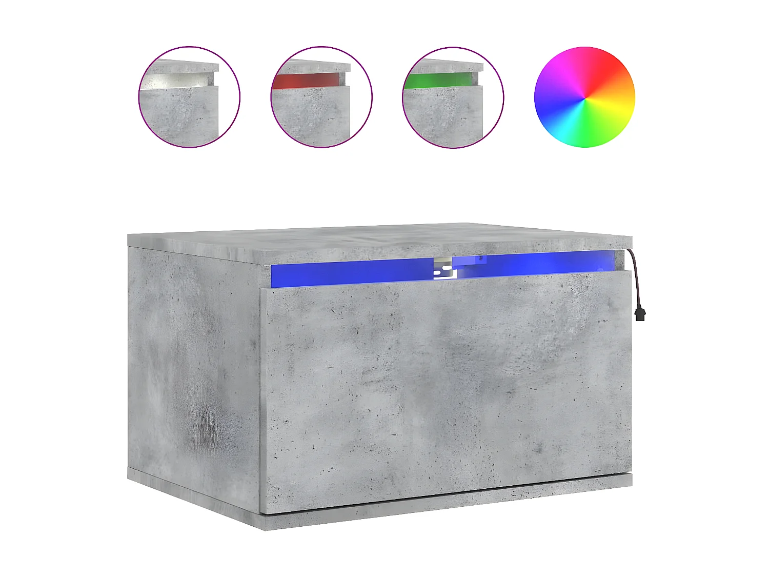 Wand-Nachttisch Nachtschrank mit LED-Leuchten Betongrau -RN69757