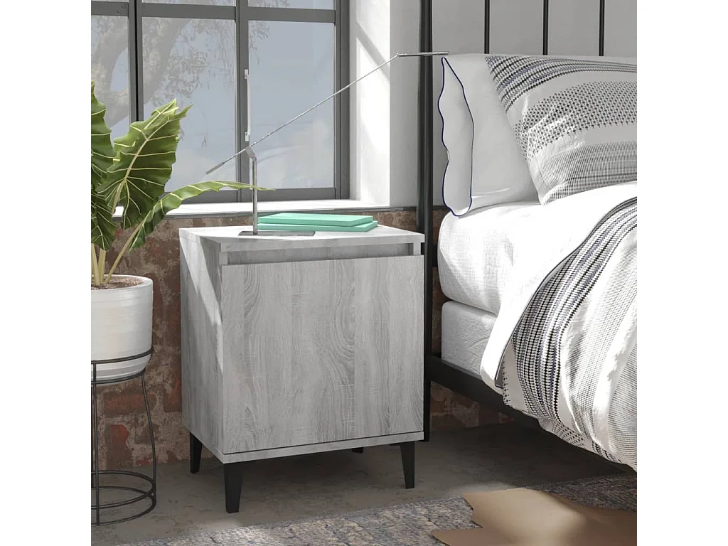 Nachttisch Nachtschrank mit Metallbeinen Grau Sonoma-Eiche 40x30x50 cm -RN98978