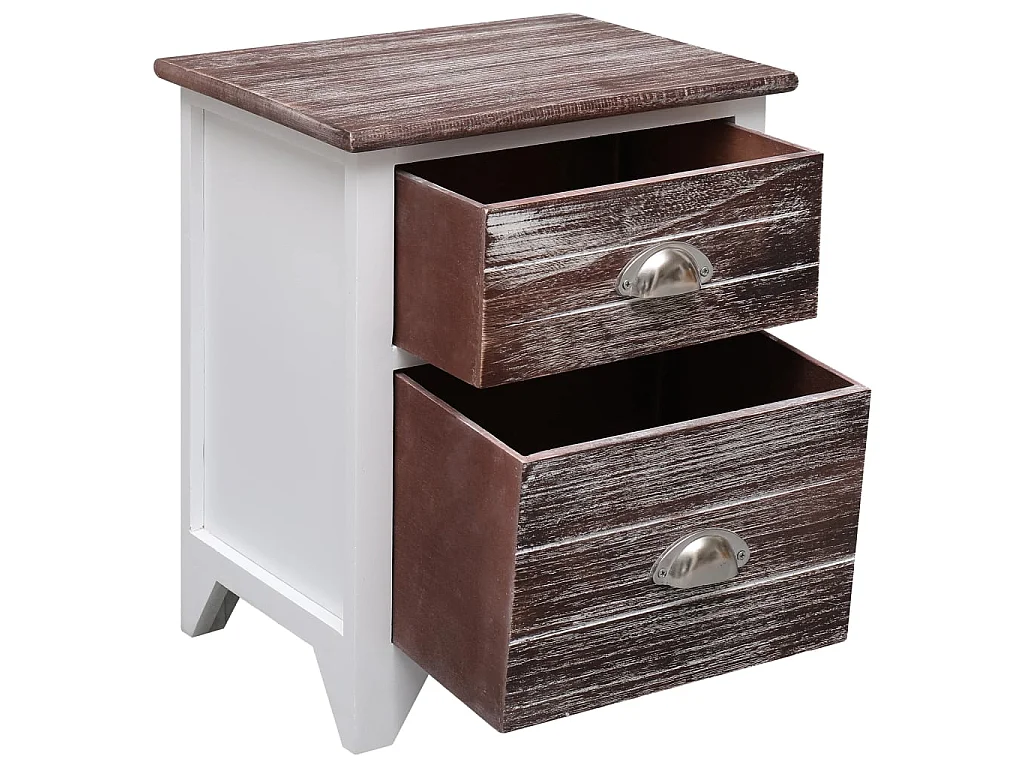 Nachttisch Nachtschrank Braun und Weiß 38×28×45 cm Paulownia-Holz -RN53665
