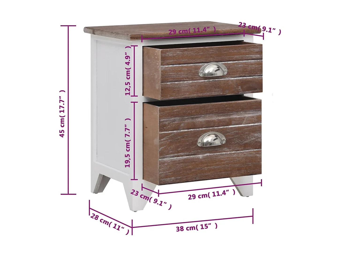 Nachttisch Nachtschrank Braun und Weiß 38×28×45 cm Paulownia-Holz -RN53665