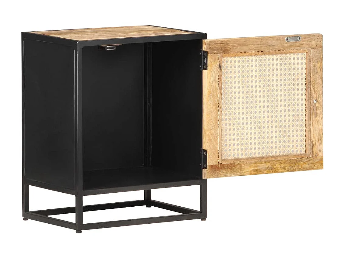 Nachttisch Nachtschrank 40x30x50 cm Raues Mangoholz und Wiener Geflecht -RN89629