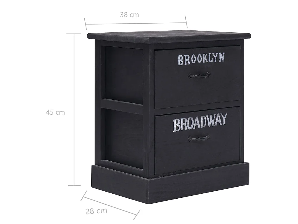 2er-Set Nachttische Nachtschrank Schwarz 38×28×45 cm Paulownia-Holz -RN26842