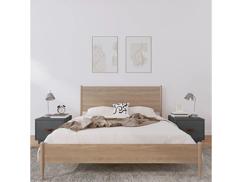 2er-Set Nachttische Nachtschrank Grau 40x34x35 cm Massivholz Kiefer -RN49818