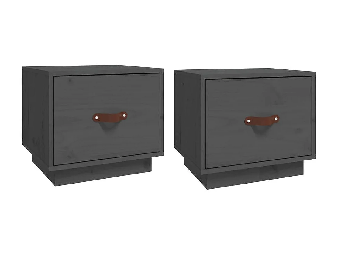 2er-Set Nachttische Nachtschrank Grau 40x34x35 cm Massivholz Kiefer -RN49818