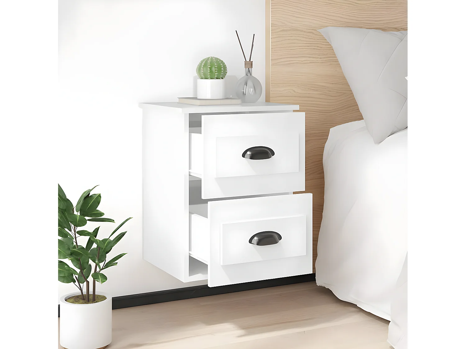 Wand-Nachttisch Nachtschrank Hochglanz-Weiß 41,5x36x53 cm -RN85147