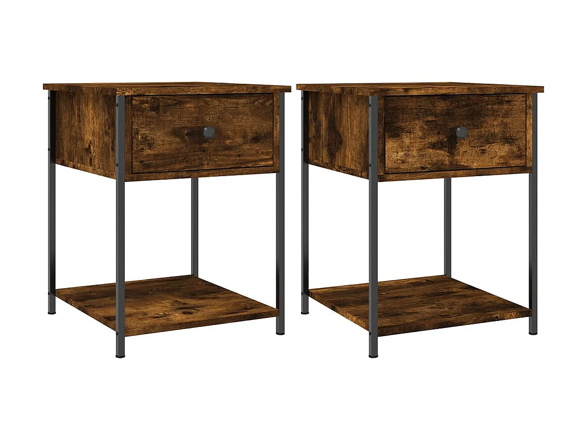 2er-Set Nachttische Nachtschrank Räuchereiche 44x45x58 cm Holzwerkstoff -RN35479