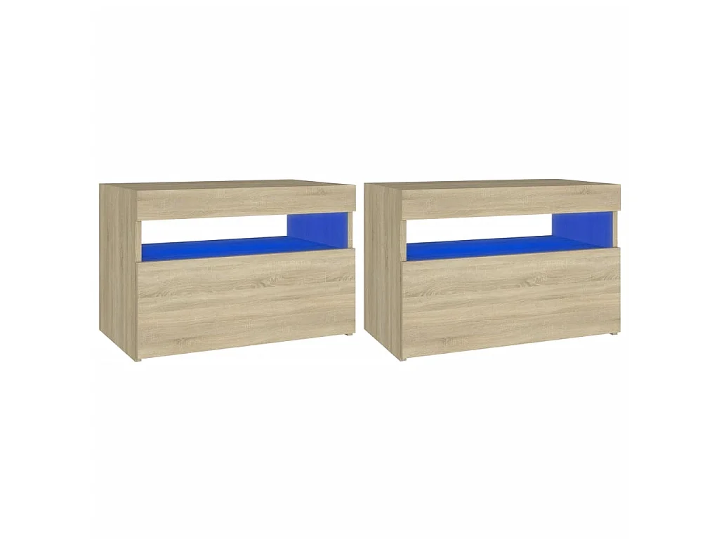2er-Set Nachttische Nachtschrank mit LED-Leuchten Sonoma-Eiche 60x35x40 cm -RN10400