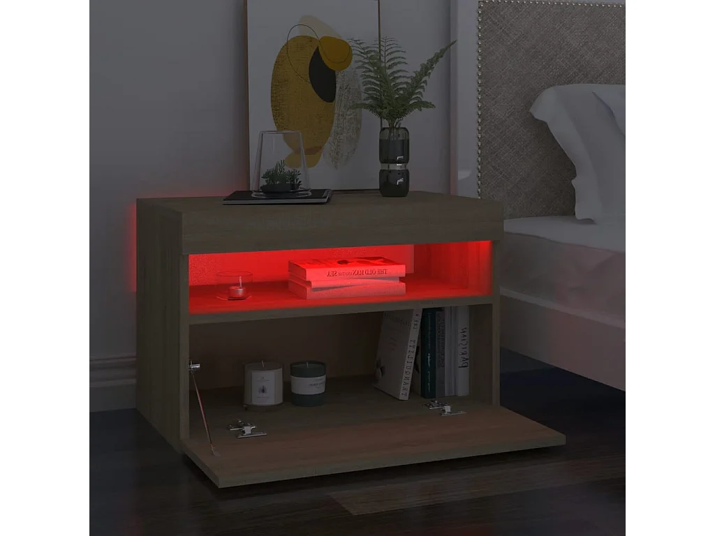 2er-Set Nachttische Nachtschrank mit LED-Leuchten Sonoma-Eiche 60x35x40 cm -RN10400