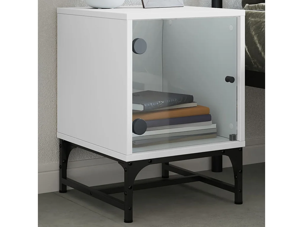 2er-Set Nachttische Nachtschrank mit Glastüren Weiß 35x37x50 cm -RN35628