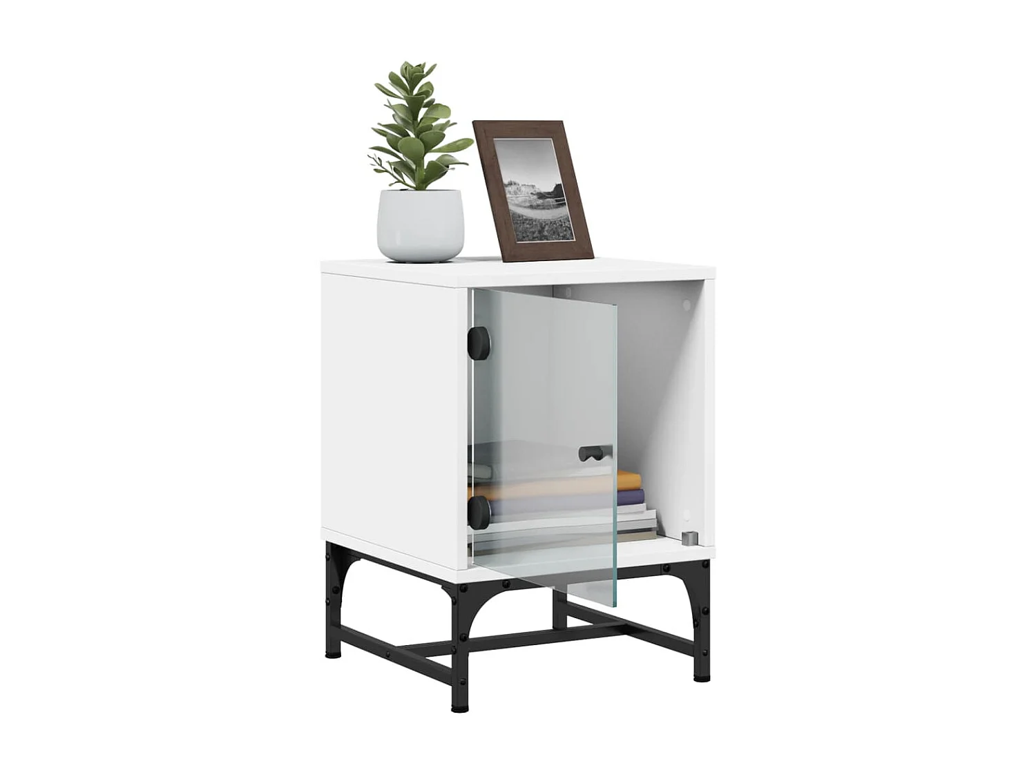 2er-Set Nachttische Nachtschrank mit Glastüren Weiß 35x37x50 cm -RN35628