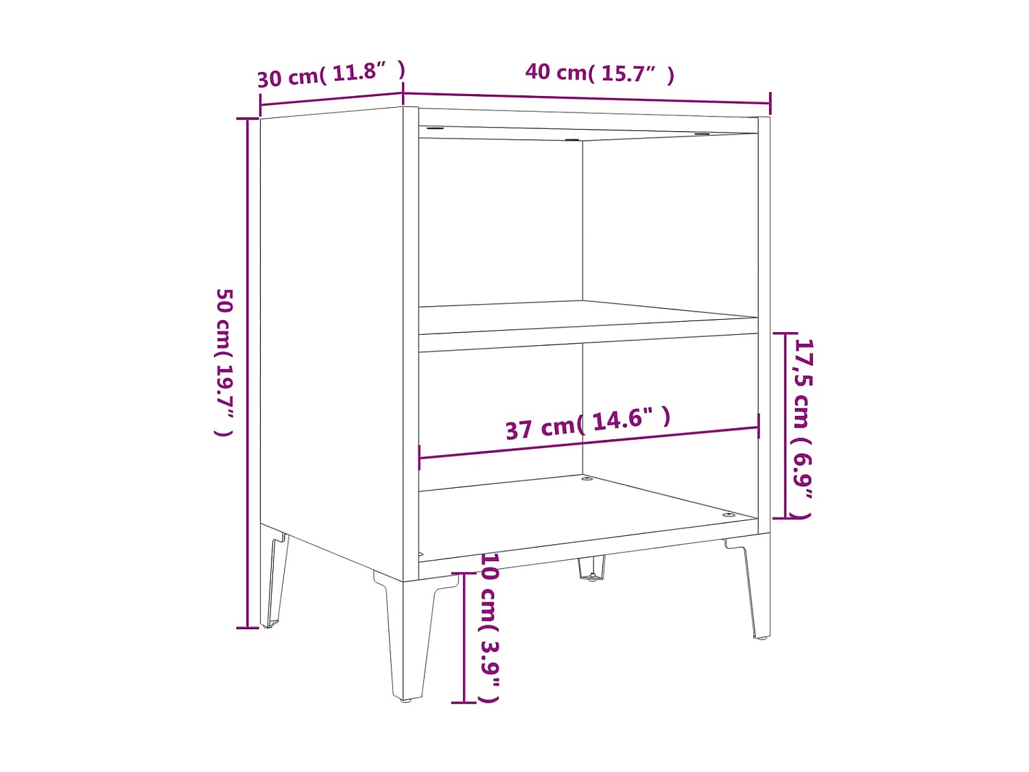 Nachttisch Nachtschrank mit Metallbeinen Weiß 40x30x50 cm -RN67634