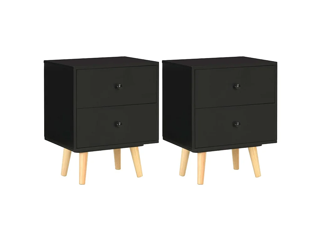 2er-Set Nachttische Nachtschrank Schwarz 40 x 30 x 50 cm Kiefer Massivholz -RN77899