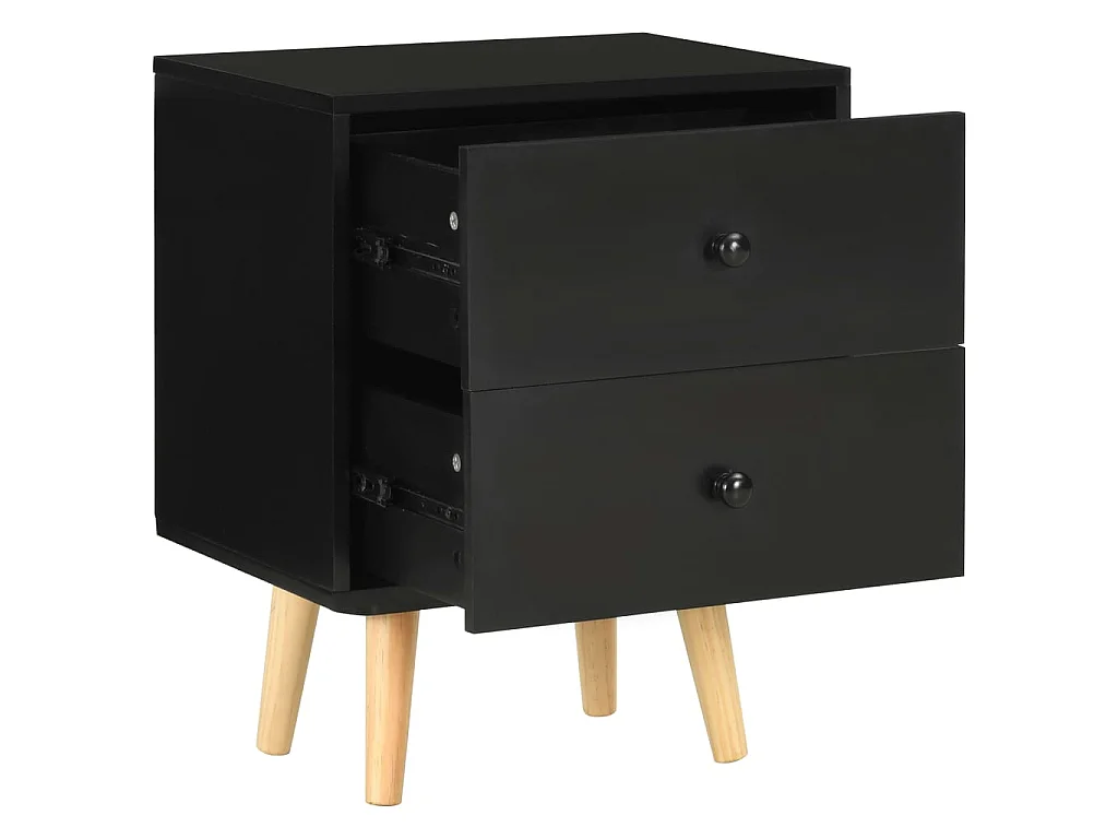 2er-Set Nachttische Nachtschrank Schwarz 40 x 30 x 50 cm Kiefer Massivholz -RN77899
