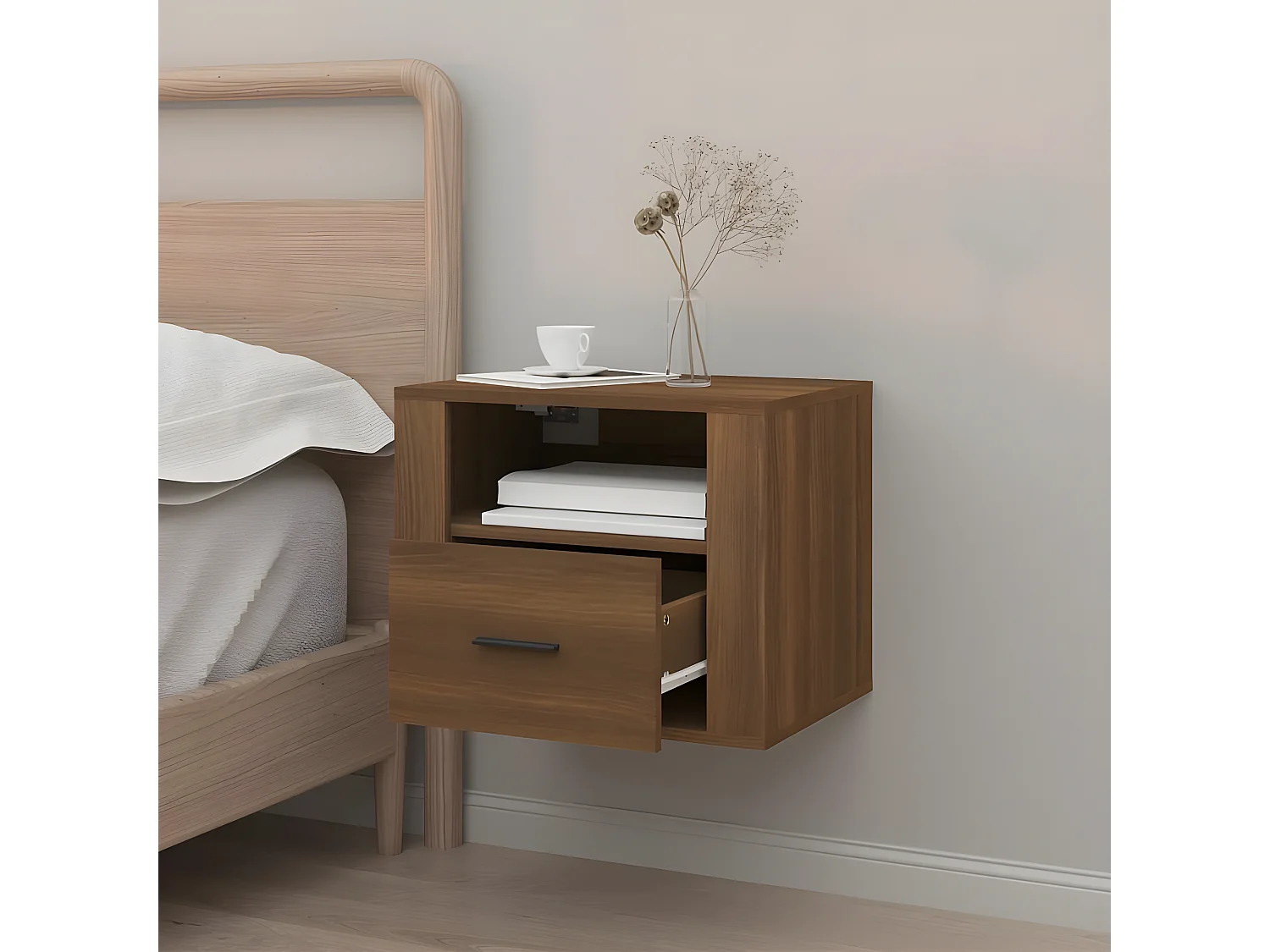 Wand-Nachttisch Nachtschrank Braun Eichen-Optik 50x36x40 cm -RN87971