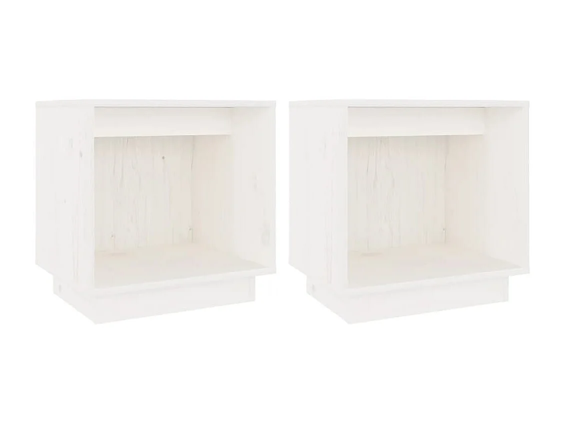 2er-Set Nachttische Nachtschrank Weiß 40x30x40 cm Massivholz Kiefer -RN51475