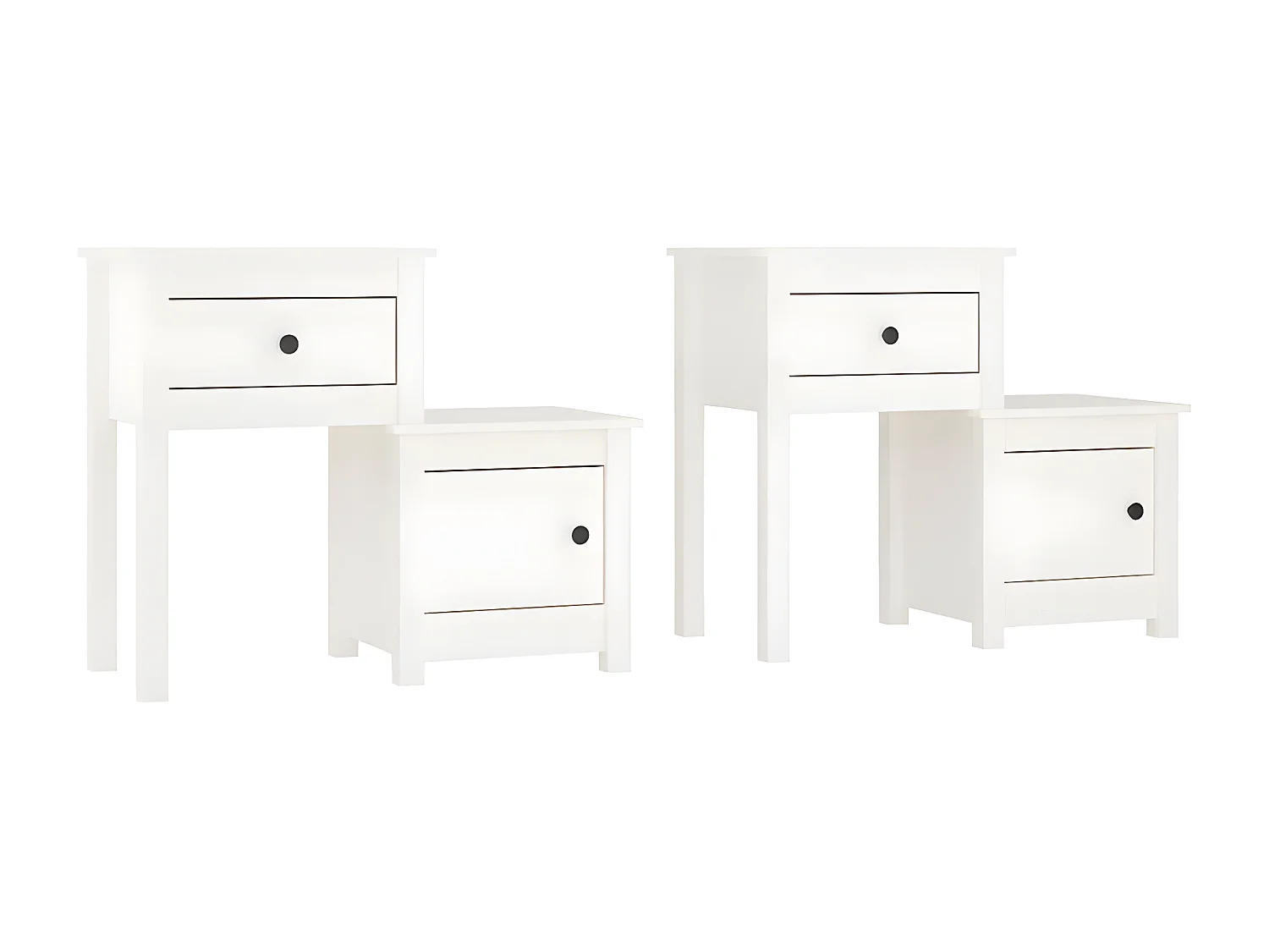 2er-Set Nachttische Nachtschrank Weiß 79,5x38x65,5 cm Massivholz Kiefer -RN20389