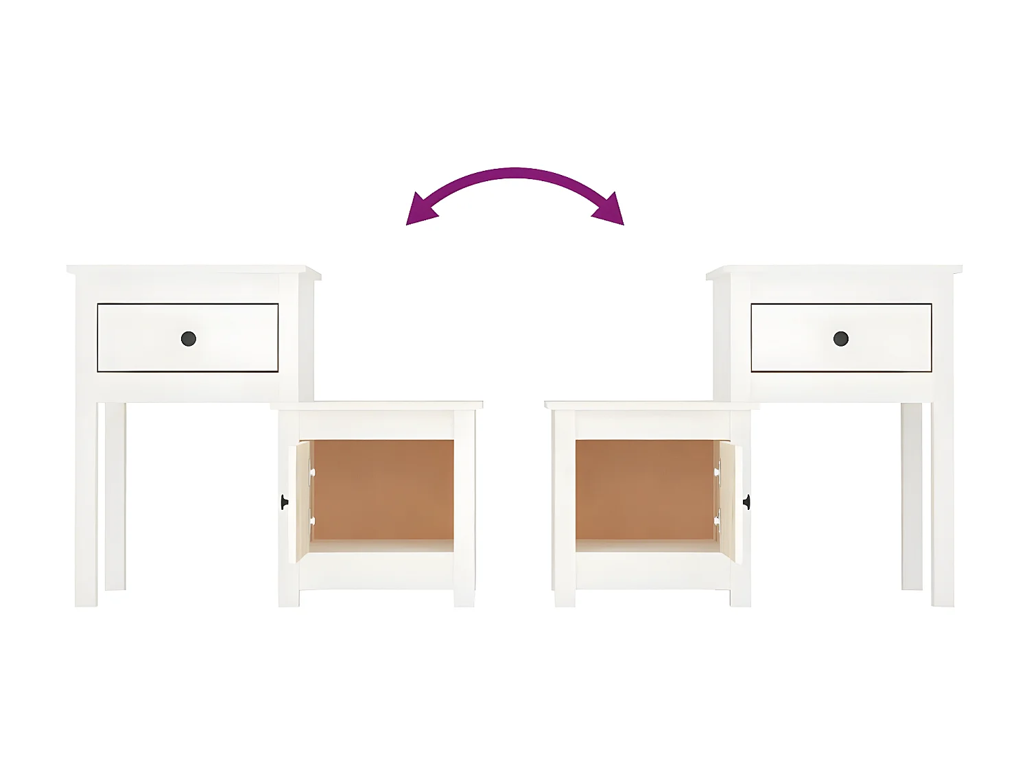 2er-Set Nachttische Nachtschrank Weiß 79,5x38x65,5 cm Massivholz Kiefer -RN20389