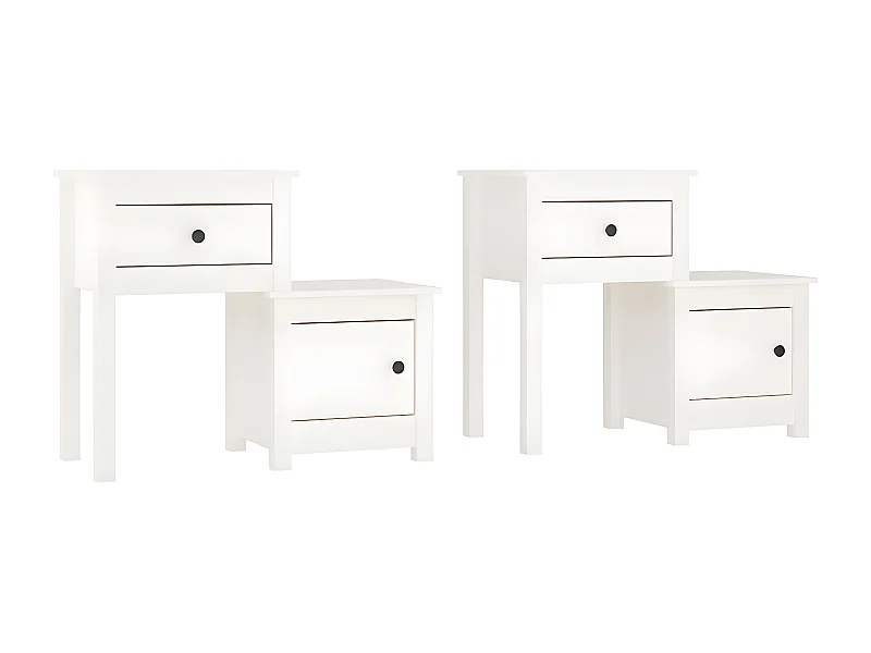 2er-Set Nachttische Nachtschrank Weiß 79,5x38x65,5 cm Massivholz Kiefer -RN20389
