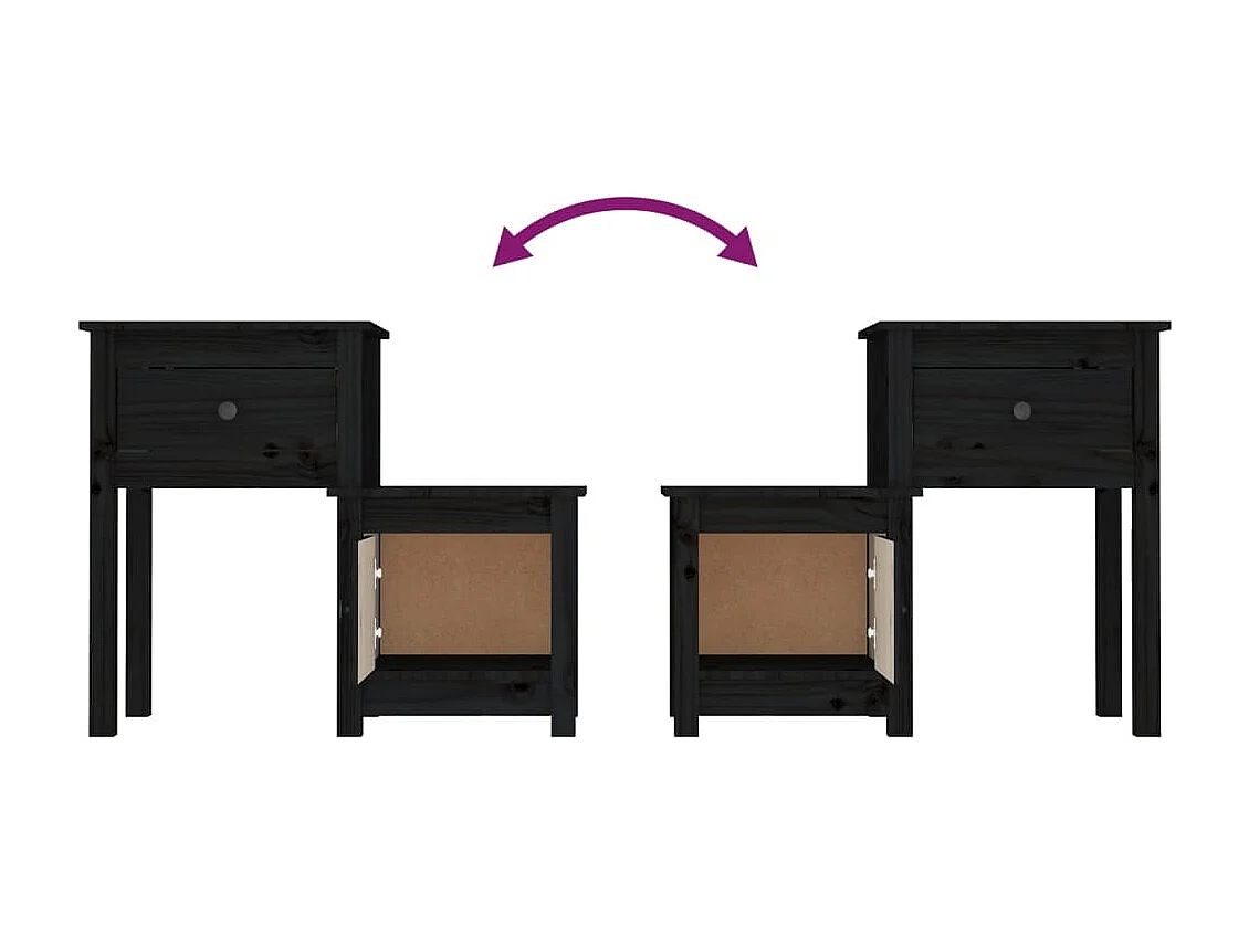 2er-Set Nachttische Nachtschrank Schwarz 79,5x38x65,5 cm Massivholz Kiefer -RN22505