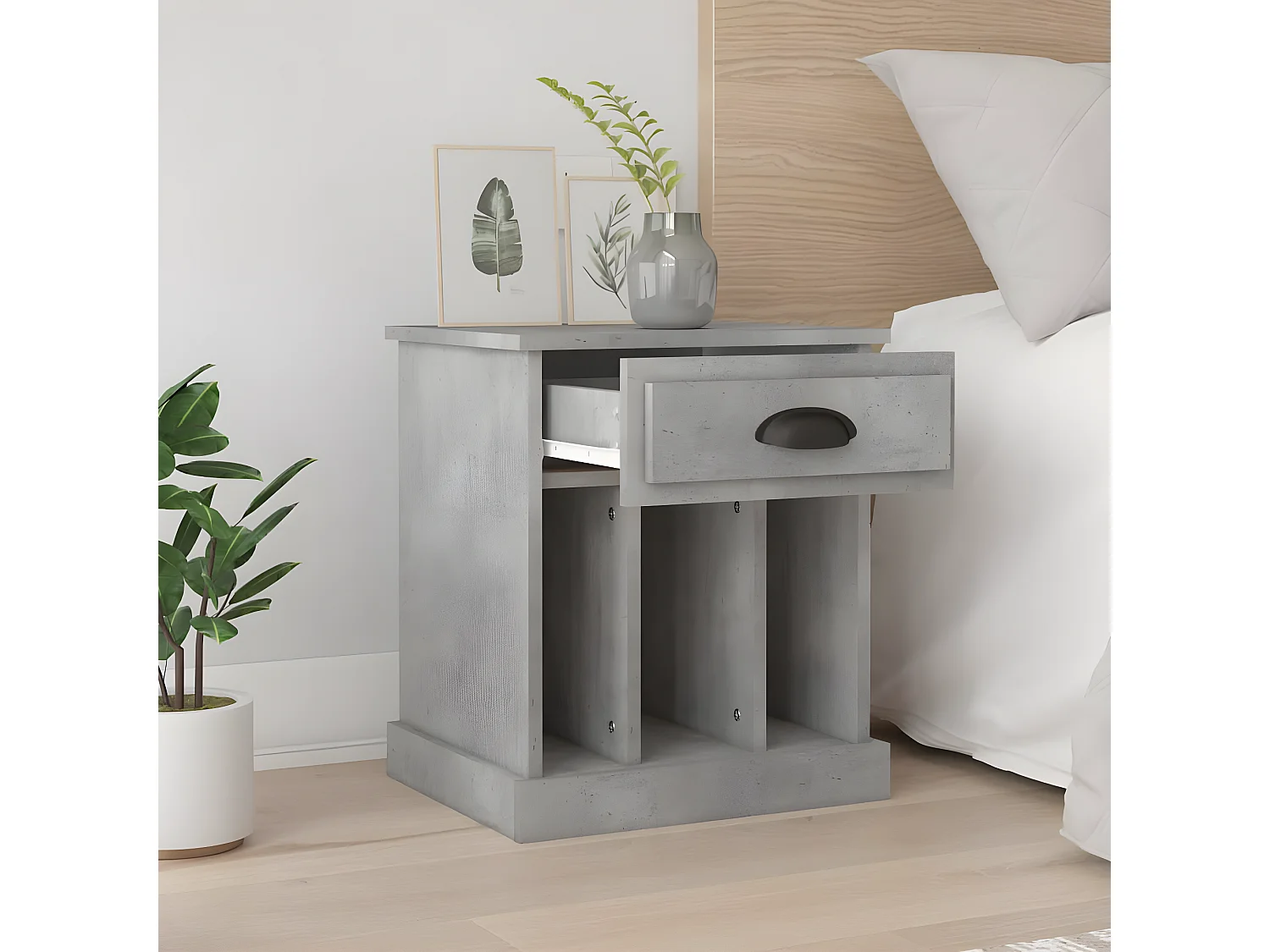 2er-Set Nachttische Nachtschrank Betongrau 43x36x50 cm -RN15826