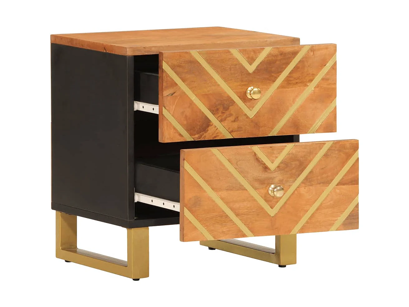 Nachttisch Nachtschrank Braun und Schwarz Massivholz Mango -RN77020