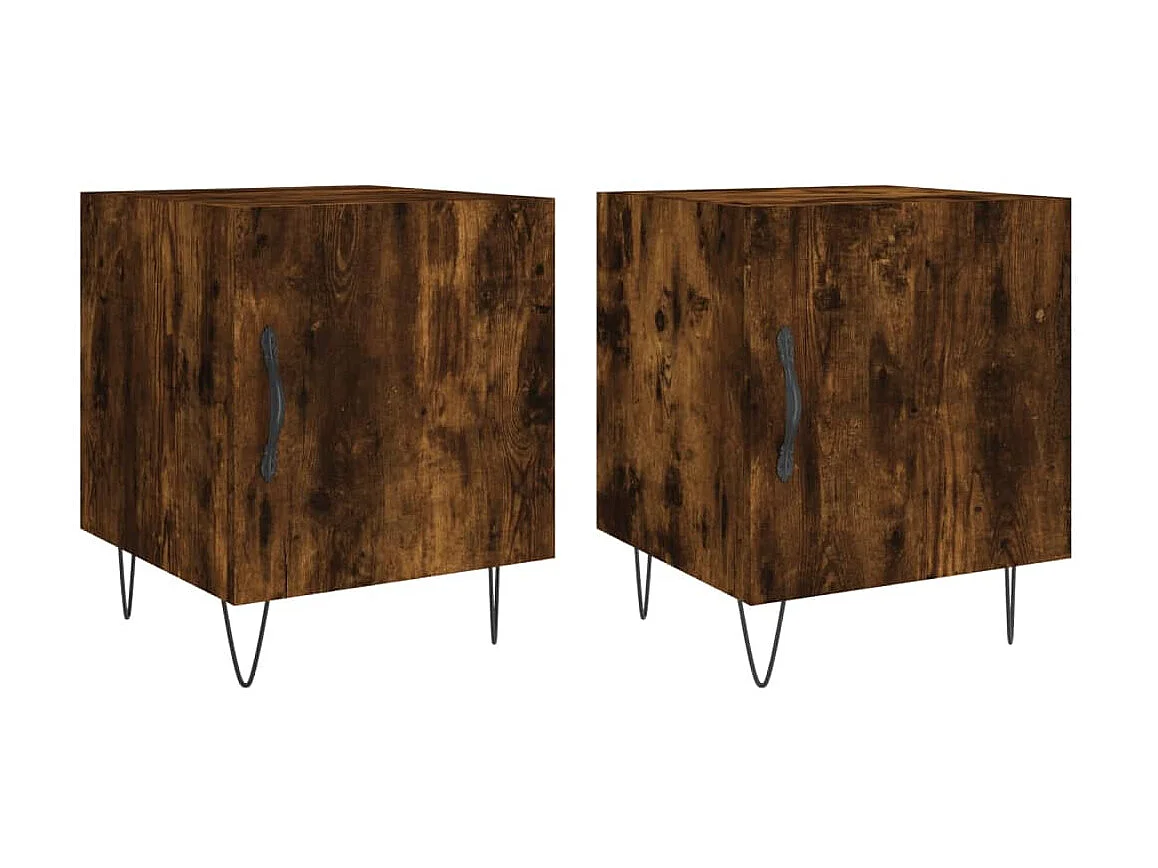 2er-Set Nachttische Nachtschrank Räuchereiche 40x40x50 cm Holzwerkstoff -RN31557