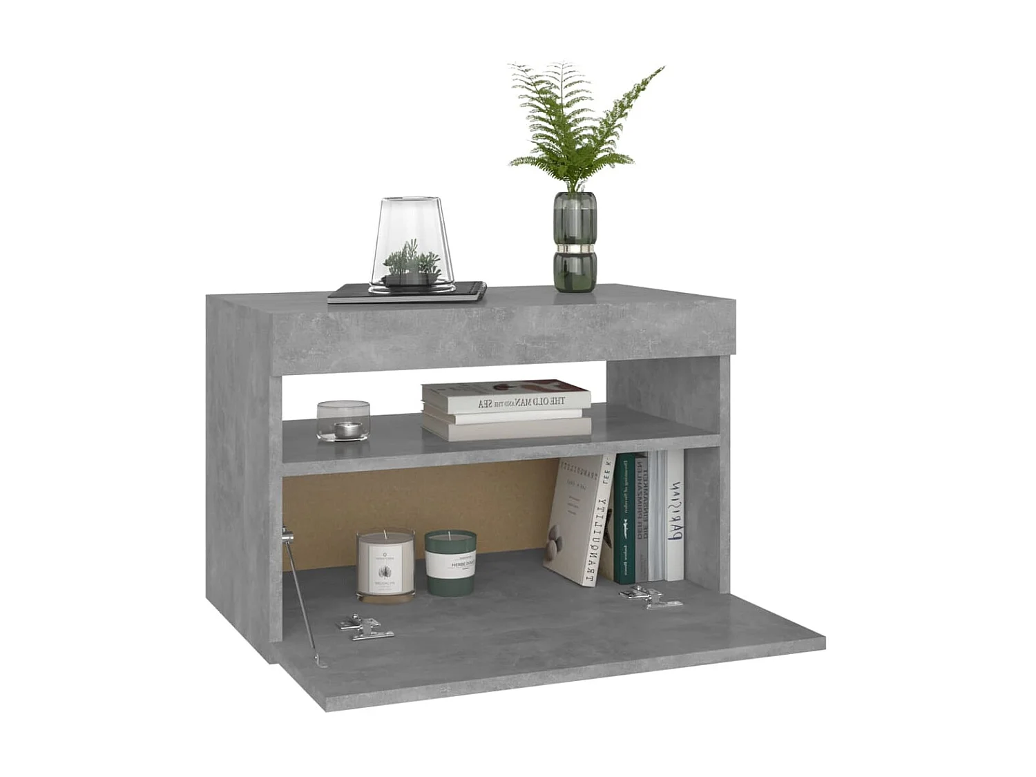 2er-Set Nachttische Nachtschrank mit LED-Leuchten Betongrau 60x35x40 cm -RN61093